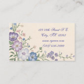 Lila, weiße und blaue Blütendrucke Visitenkarte (Rückseite)