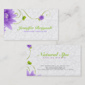 Lila, weiße und grüne Blumenmuster Visitenkarte (Vorne/Hinten)