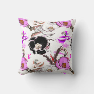 Lila, weiße und schwarze Blume. Kissen