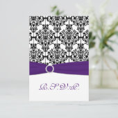 Lila, weiße und schwarze Damaskus-Antwortkarte 2 RSVP Karte (Stehend Vorderseite)