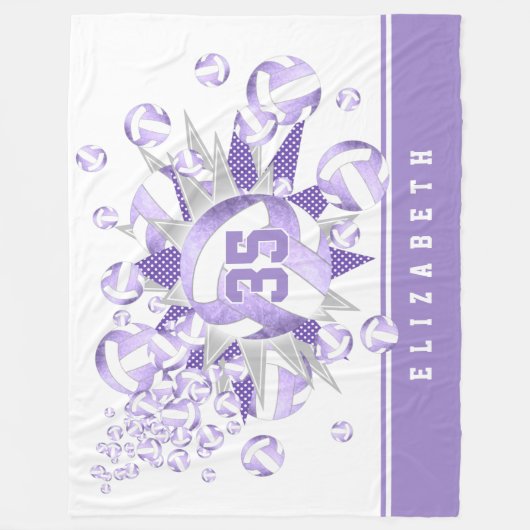 lila weiße Volleybälle und Sterne Fleecedecke (Vorderseite)