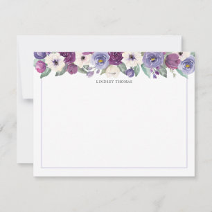 Lila Weiße Wasserfarbe Floral Personalisiert Mitteilungskarte