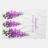 Lila weiße Wildblumen Blumenrosa lila Schrift Geschirrtuch (Horizontal)