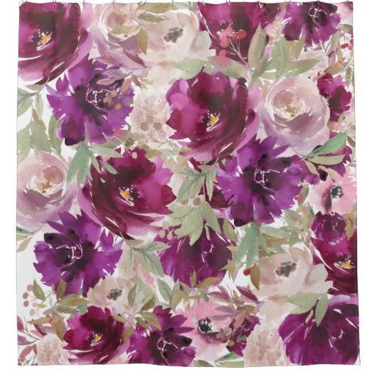 Lila weißer Botanischer Blumenduschvorhang Duschvorhang (Vorderseite)