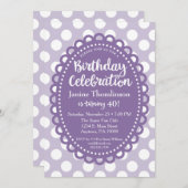 Lila weißer Geburtstag Einladung Erwachsene Polka  (Vorne/Hinten)