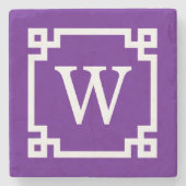 Lila weißer griechischer Schlüsselrahmen #2 Steinuntersetzer (Vorderseite)