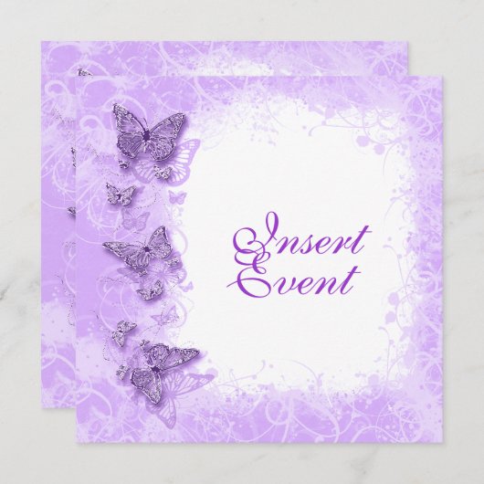 Lila weißer Hochzeitstag Einladung (Vorne/Hinten)