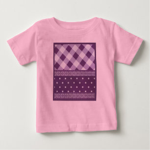 Lila weißer Karrer Polka Dock Damaskus Kunst Baby T-shirt