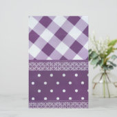 Lila weißer Karrer Polka Dock Damaskus Kunst Briefpapier (Stehend Vorderseite)