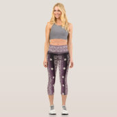 Lila weißer Karrer Polka Dock Damaskus Kunst Capri Leggings (Vorderseite)