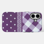 Lila weißer Karrer Polka Dock Damaskus Kunst Case-Mate iPhone Hülle (Rückseite (Horizontal))