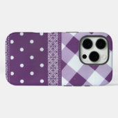 Lila weißer Karrer Polka Dock Damaskus Kunst Case-Mate iPhone Hülle (Rückseite (Horizontal))
