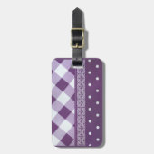 Lila weißer Karrer Polka Dock Damaskus Kunst Gepäckanhänger (Vorderseite vertikal)