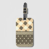 Lila weißer Karrer Polka Dock Damaskus Kunst Gepäckanhänger (Vorderseite Vertikal)