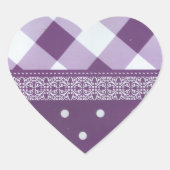 Lila weißer Karrer Polka Dock Damaskus Kunst Herz-Aufkleber (Vorderseite)