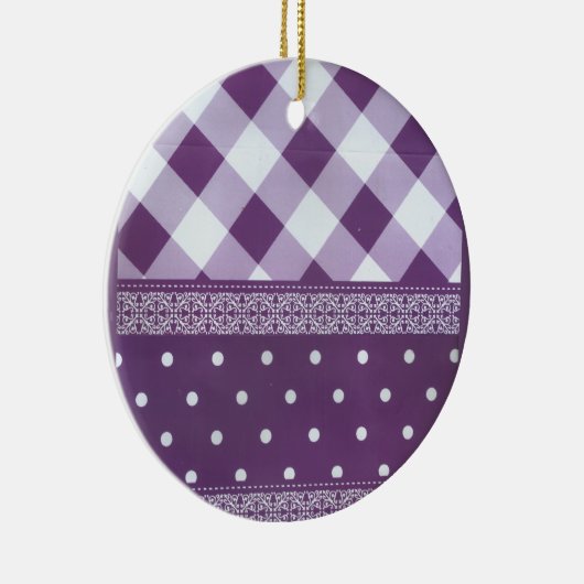 Lila weißer Karrer Polka Dock Damaskus Kunst Keramik Ornament (Rechts)