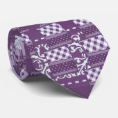Lila weißer Karrer Polka Dock Damaskus Kunst Krawatte (Gerollt)