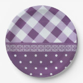 Lila weißer Karrer Polka Dock Damaskus Kunst Pappteller (Vorderseite)