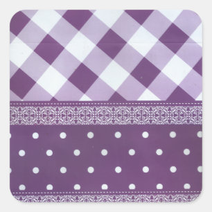 Lila weißer Karrer Polka Dock Damaskus Kunst Quadratischer Aufkleber
