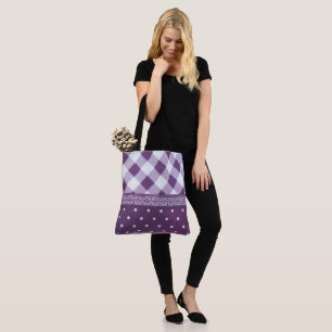 Lila weißer Karrer Polka Dock Damaskus Kunst Tasche