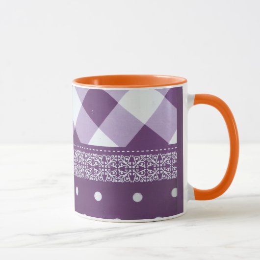 Lila weißer Karrer Polka Dock Damaskus Kunst Tasse (Rechts)