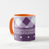 Lila weißer Karrer Polka Dock Damaskus Kunst Tasse (Vorderseite Links)
