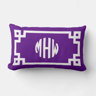 Lila weißer Kreis Monogram griechischer Schlüssel Lendenkissen