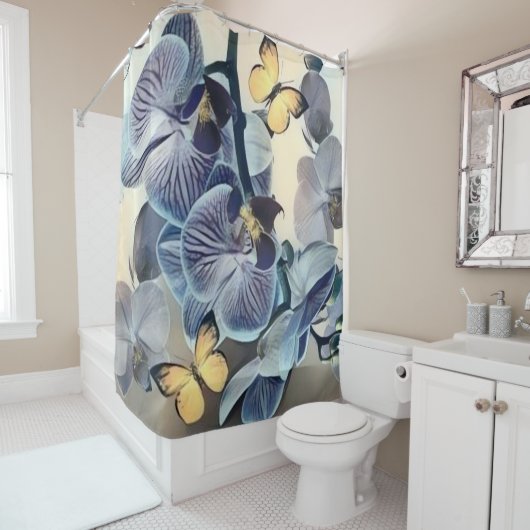Lila, weißer Orchideenschmetterling Duschvorhang (Beispiel)