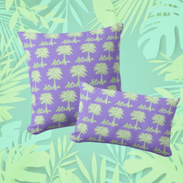 Lila weißer Palm Aloha Tropical Kissen (Von Creator hochgeladen)