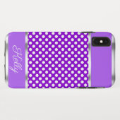 Lila weißer Polka Dot Muster iPhone XS Max Case (Rückseite (Horizontal))