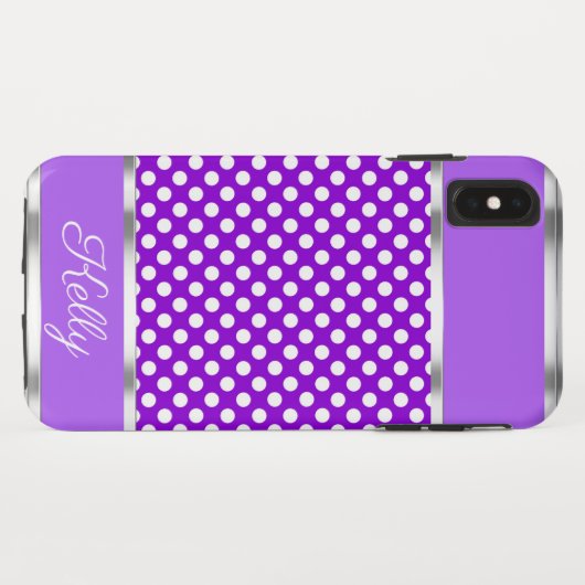 Lila weißer Polka Dot Muster iPhone XS Max Case (Rückseite (Horizontal))