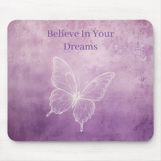 Lila Weißer Schmetterling Mousepad (Vorne)