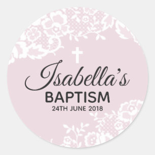 Lila weißer Spitze-Taufaufkleber Runder Aufkleber