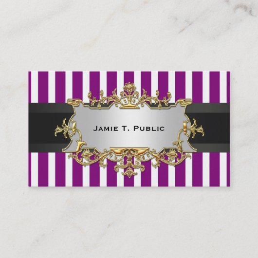 Lila weißer Streifen, schwarzer Band, Goldsiegel Visitenkarte (Vorderseite)