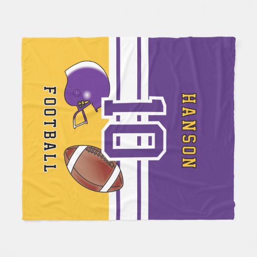 🏈 Lila, weißer und goldener Sportbrief Fleecedecke (Vorderseite (Horizontal))