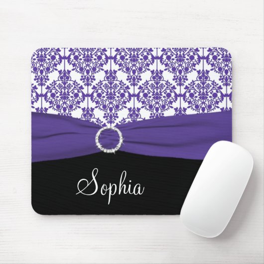 Lila, weißer und schwarzer Damast Mousepad (Mit Mouse)