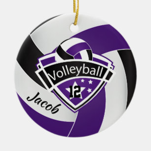 Lila, weißer und schwarzer Volleyball Keramik Ornament