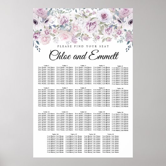 Lila, weißes, 19-Tisch-Sitzdiagramm Poster (Vorne)