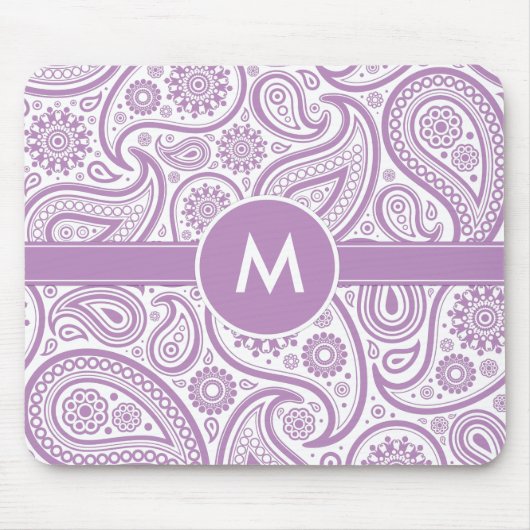 Lila weißes Blumenpaisley-Muster Mousepad (Vorne)