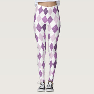 Lila weißes Diamantmuster Leggings