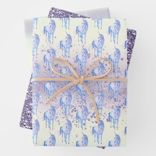 Lila Weißes Einhorn Glitzer Traumstrecke Airolo -  Geschenkpapier Set (Beispiel)