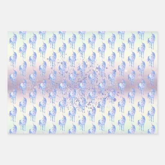 Lila Weißes Einhorn Glitzer Traumstrecke Airolo -  Geschenkpapier Set (Vorderseite)