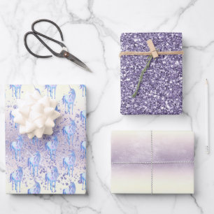 Lila Weißes Einhorn Glitzer Traumstrecke Airolo -  Geschenkpapier Set