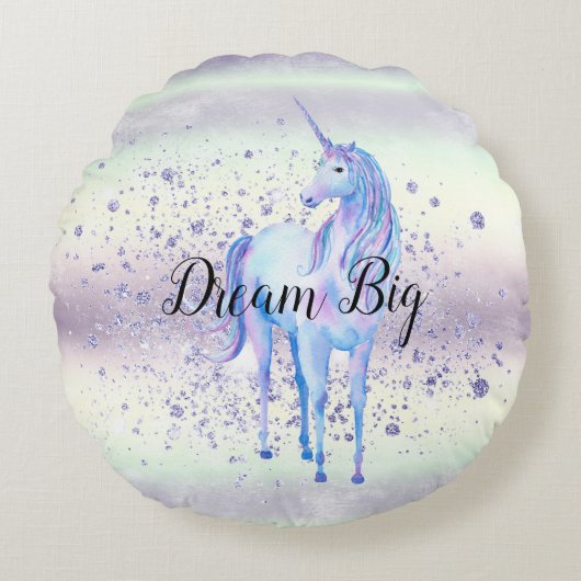 Lila Weißes Einhorn Glitzer Traumstrecke Airolo -  Rundes Kissen (Vorderseite)