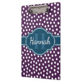 Lila weißes gepunktetes Muster-Navy-Monogramm Klemmbrett (Links)