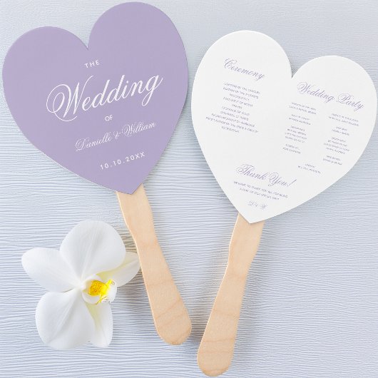 Lila Weißes Hochzeitsprogramm im Herzen mit Schrif Fächer