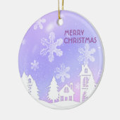 Lila weißes, lichtdurchlässiges Schneehaus Keramik Ornament (Links)