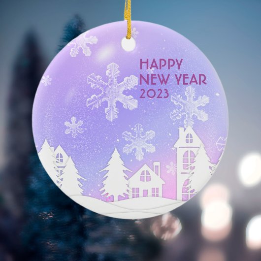 Lila weißes, lichtdurchlässiges Schneehaus Keramik Ornament