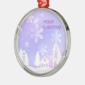 Lila weißes, lichtdurchlässiges Schneehaus Ornament Aus Metall (Links)