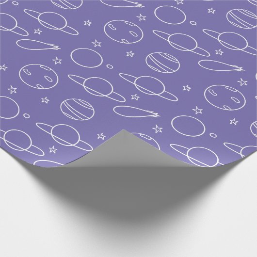 Lila weißes Planetenmuster Geschenkpapier (Ecke)
